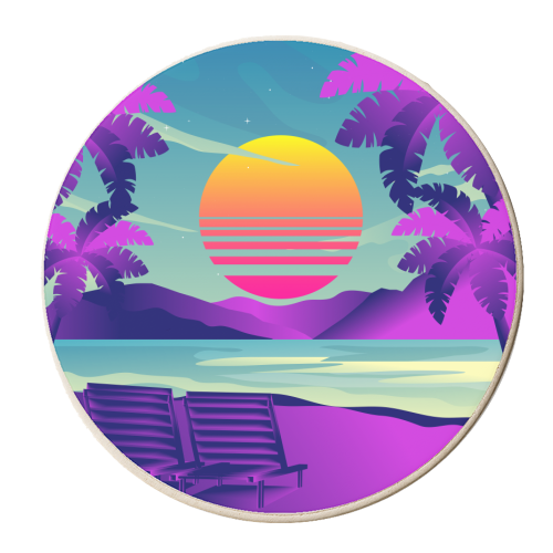 seaside relaxing sunset synthwave - personalised beer coaster by AbstraHaus by EZbie