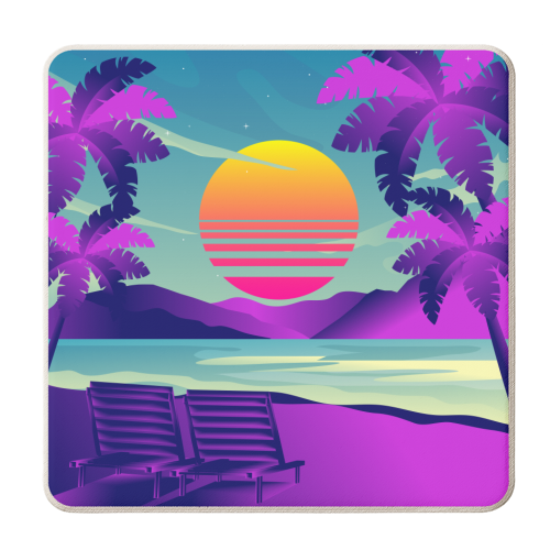 seaside relaxing sunset synthwave - personalised beer coaster by AbstraHaus by EZbie