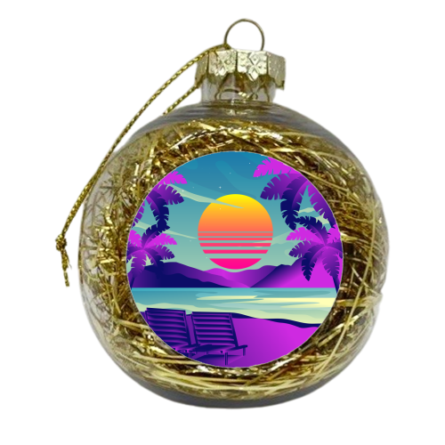 seaside relaxing sunset synthwave - xmas bauble by AbstraHaus by EZbie