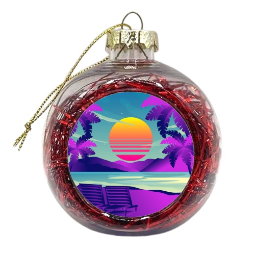 seaside relaxing sunset synthwave - xmas bauble by AbstraHaus by EZbie