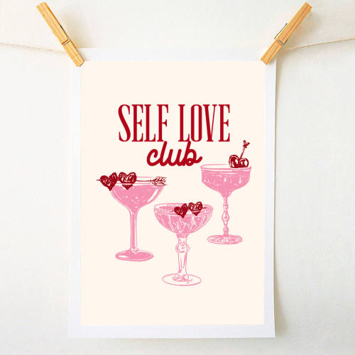Self Love Club Heart Cocktail Illustration - A1 - A4 art print by EZbie