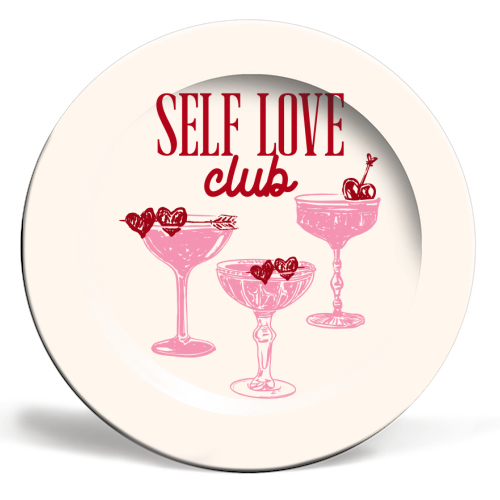 Self Love Club Heart Cocktail Illustration - ceramic dinner plate by EZbie