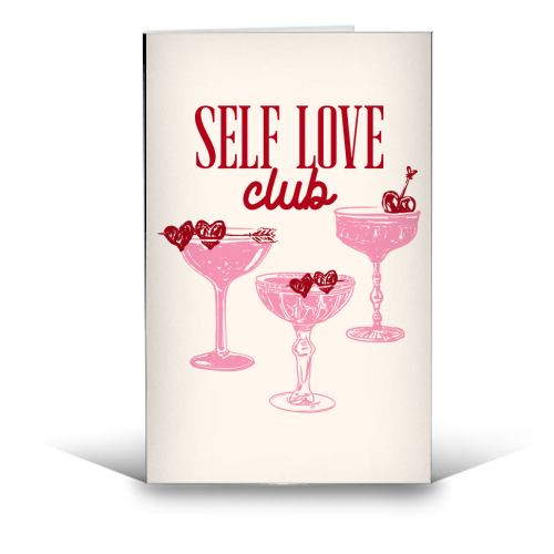 Self Love Club Heart Cocktail Illustration - funny greeting card by EZbie