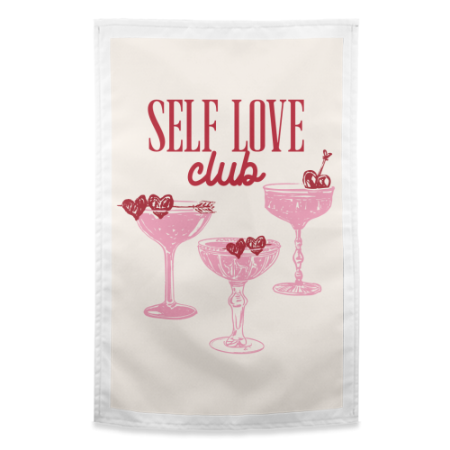 Self Love Club Heart Cocktail Illustration - funny tea towel by EZbie