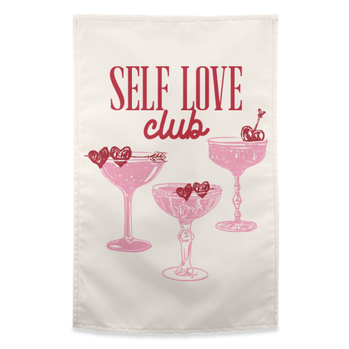 Self Love Club Heart Cocktail Illustration - funny tea towel by EZbie
