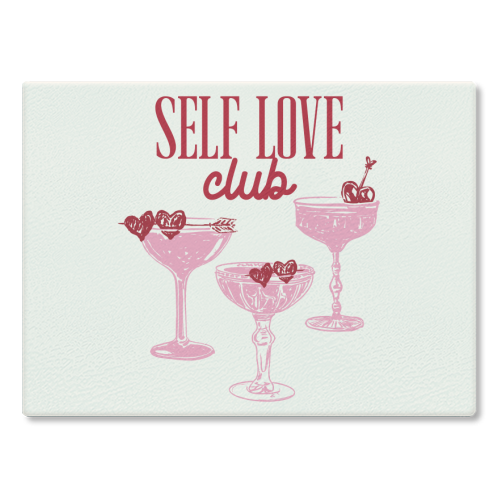 Self Love Club Heart Cocktail Illustration - glass chopping board by EZbie