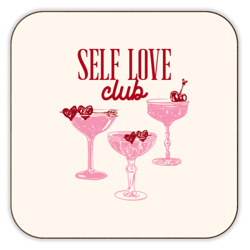 Self Love Club Heart Cocktail Illustration - personalised beer coaster by EZbie