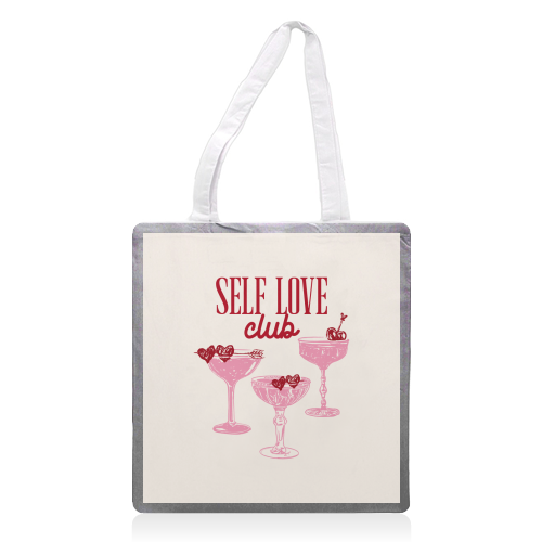 Self Love Club Heart Cocktail Illustration - printed canvas tote bag by EZbie