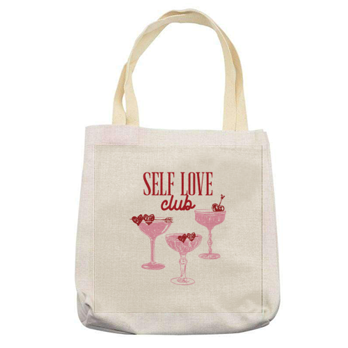 Self Love Club Heart Cocktail Illustration - printed canvas tote bag by EZbie
