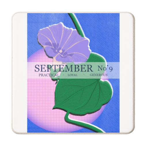 September Flower - Morning Glory - personalised beer coaster by Yaz Raja