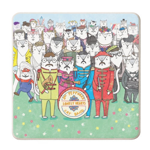 Sgt. Peppurrs Lonely Hearts Cat Band - personalised beer coaster by Katie Ruby Miller