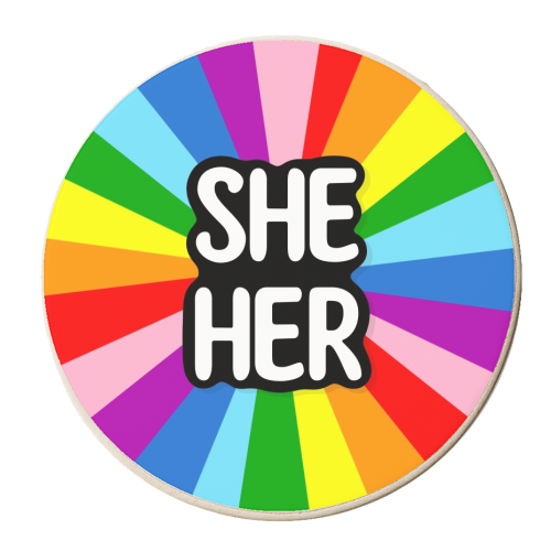 She her lgbt+ - personalised beer coaster by The Girl Next Draw