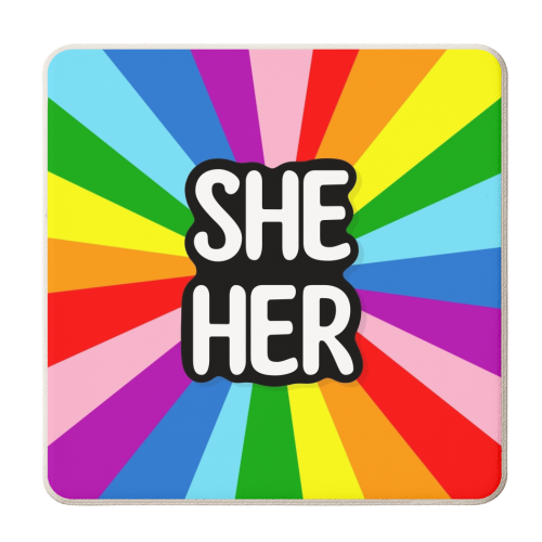 She her lgbt+ - personalised beer coaster by The Girl Next Draw