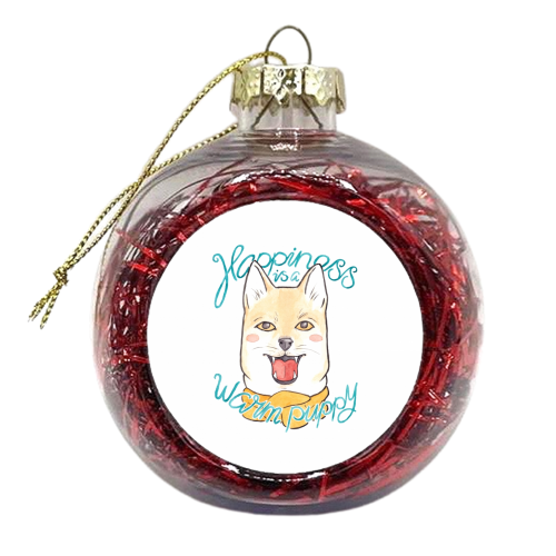 Shiba Inu Puppy in a Scarf - xmas bauble by A Rose Cast - Karen Murray
