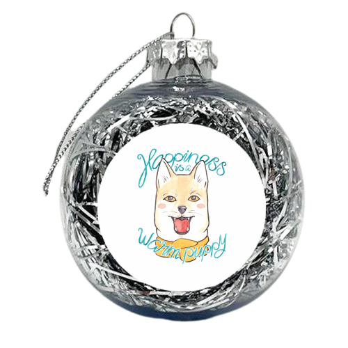 Shiba Inu Puppy in a Scarf - xmas bauble by A Rose Cast - Karen Murray