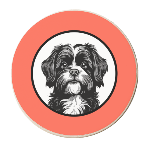 Shih Tzu Cameo Dog Portrait (Dark Coral) - personalised beer coaster by Adam Regester