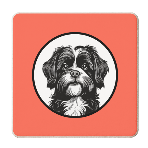 Shih Tzu Cameo Dog Portrait (Dark Coral) - personalised beer coaster by Adam Regester