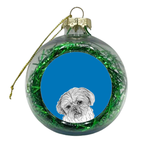 Shih Tzu Dog Portrait ( blue background ) - xmas bauble by Adam Regester