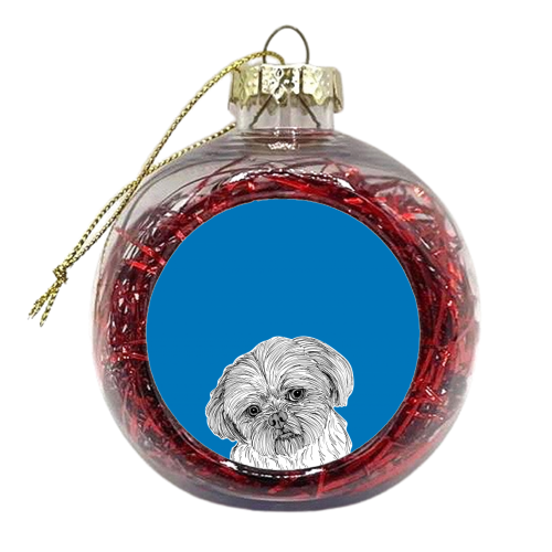 Shih Tzu Dog Portrait ( blue background ) - xmas bauble by Adam Regester