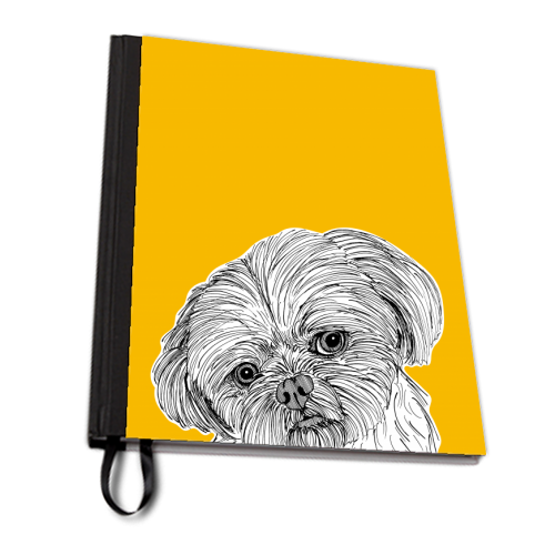 Shih Tzu Dog Portrait ( yellow background ) - personalised A4, A5, A6 notebook by Adam Regester