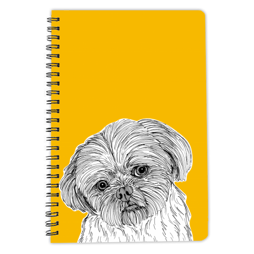 Shih Tzu Dog Portrait ( yellow background ) - personalised A4, A5, A6 notebook by Adam Regester