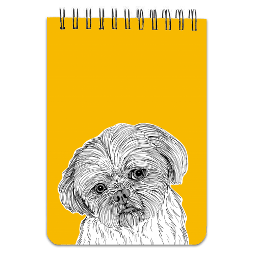 Shih Tzu Dog Portrait ( yellow background ) - personalised A4, A5, A6 notebook by Adam Regester