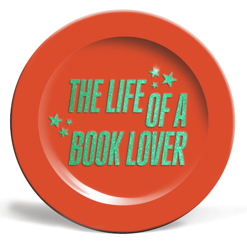 Showgirl orange the life of a book lover typography reader - ceramic dinner plate by The Girl Next Draw