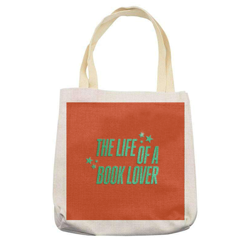 Showgirl orange the life of a book lover typography reader - printed canvas tote bag by The Girl Next Draw