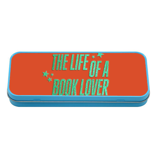Showgirl orange the life of a book lover typography reader - tin pencil case by The Girl Next Draw