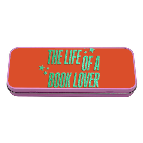 Showgirl orange the life of a book lover typography reader - tin pencil case by The Girl Next Draw