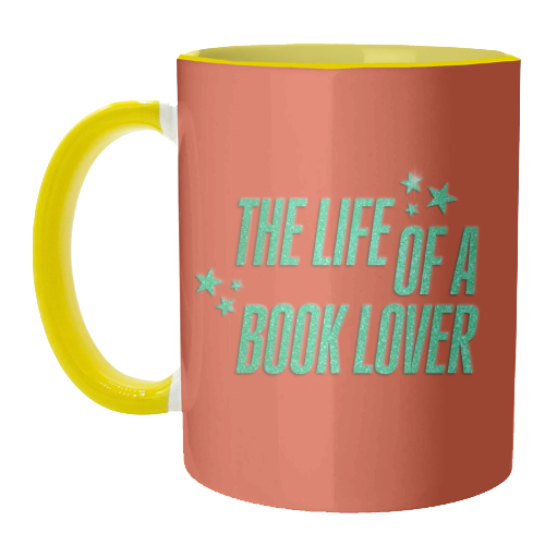 Showgirl orange the life of a book lover typography reader - unique mug by The Girl Next Draw