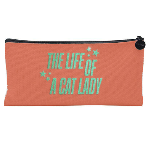 Showgirl orange the life of a cat lady typography kitten sparkle - flat pencil case by The Girl Next Draw