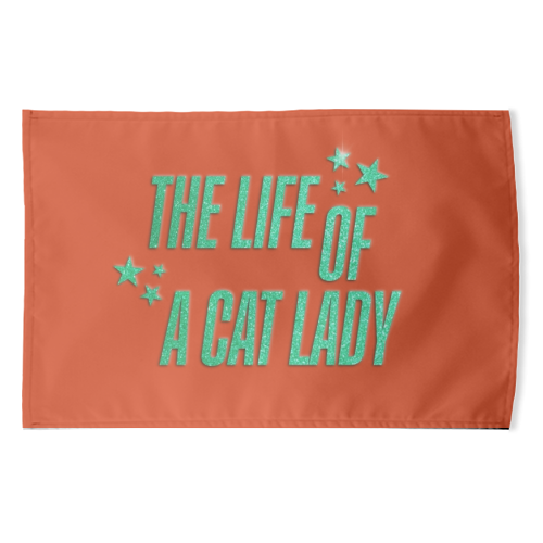 Showgirl orange the life of a cat lady typography kitten sparkle - funny tea towel by The Girl Next Draw