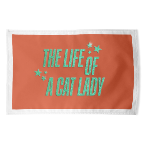 Showgirl orange the life of a cat lady typography kitten sparkle - funny tea towel by The Girl Next Draw
