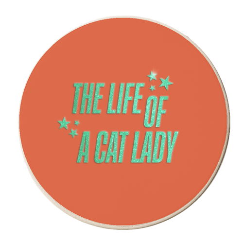 Showgirl orange the life of a cat lady typography kitten sparkle - personalised beer coaster by The Girl Next Draw