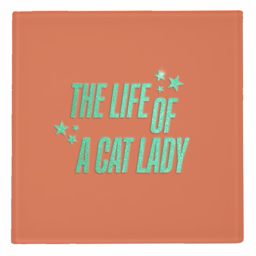 Showgirl orange the life of a cat lady typography kitten sparkle - personalised beer coaster by The Girl Next Draw