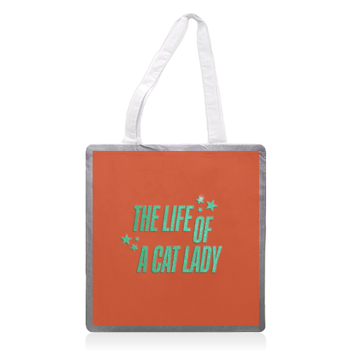 Showgirl orange the life of a cat lady typography kitten sparkle - printed canvas tote bag by The Girl Next Draw