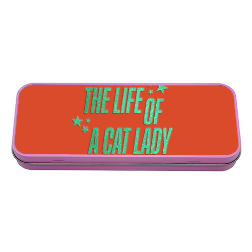 Showgirl orange the life of a cat lady typography kitten sparkle - tin pencil case by The Girl Next Draw