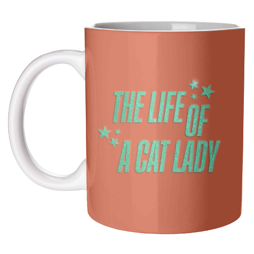 Showgirl orange the life of a cat lady typography kitten sparkle - unique mug by The Girl Next Draw