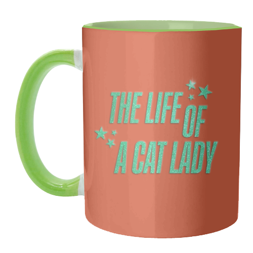 Showgirl orange the life of a cat lady typography kitten sparkle - unique mug by The Girl Next Draw