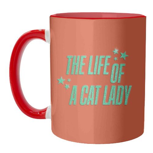 Showgirl orange the life of a cat lady typography kitten sparkle - unique mug by The Girl Next Draw