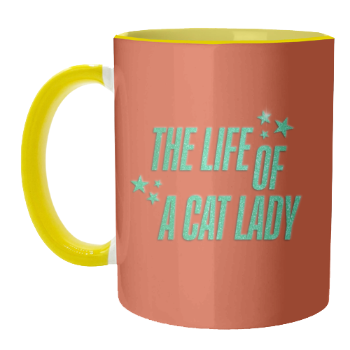 Showgirl orange the life of a cat lady typography kitten sparkle - unique mug by The Girl Next Draw