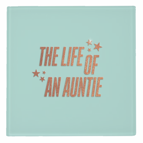 Showgirl teal the life of an auntie typography family - personalised beer coaster by The Girl Next Draw