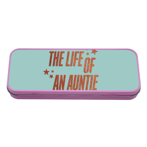 Showgirl teal the life of an auntie typography family - tin pencil case by The Girl Next Draw
