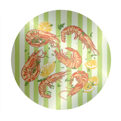 Shrimp with Lemons and Herbs - Circle Sticker by EZbie