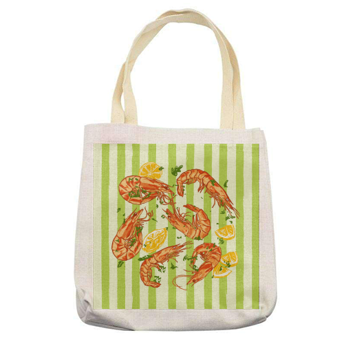 Shrimp with Lemons and Herbs - printed canvas tote bag by EZbie