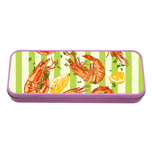 Shrimp with Lemons and Herbs - tin pencil case by EZbie