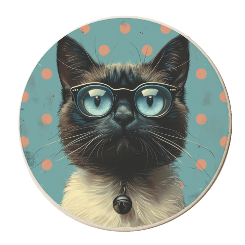 Siamese Cat With Glasses - personalised beer coaster by DejaReve