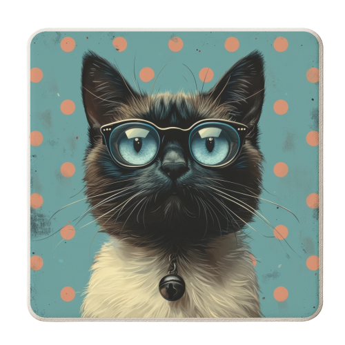 Siamese Cat With Glasses - personalised beer coaster by DejaReve