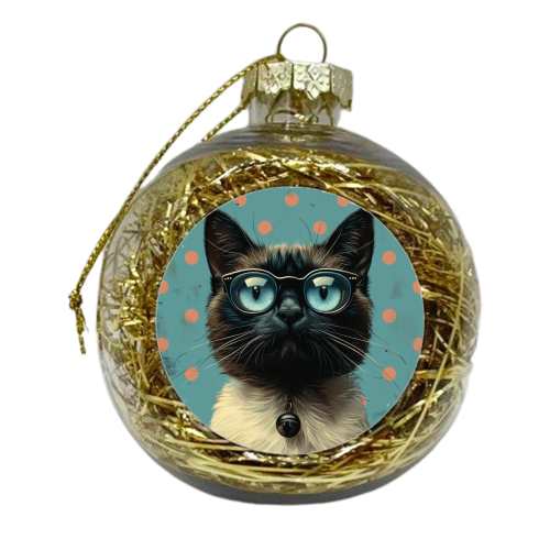 Siamese Cat With Glasses - xmas bauble by DejaReve